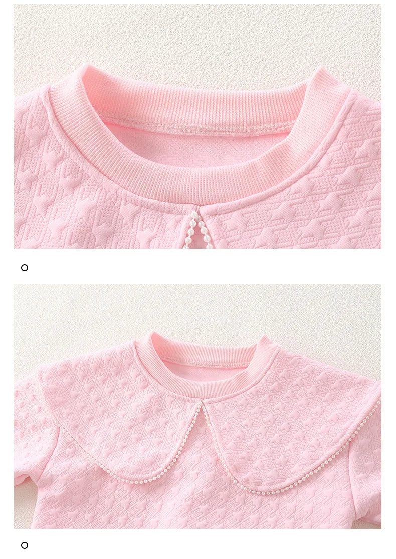 Girls Fleece Top-Pink Houndstooth