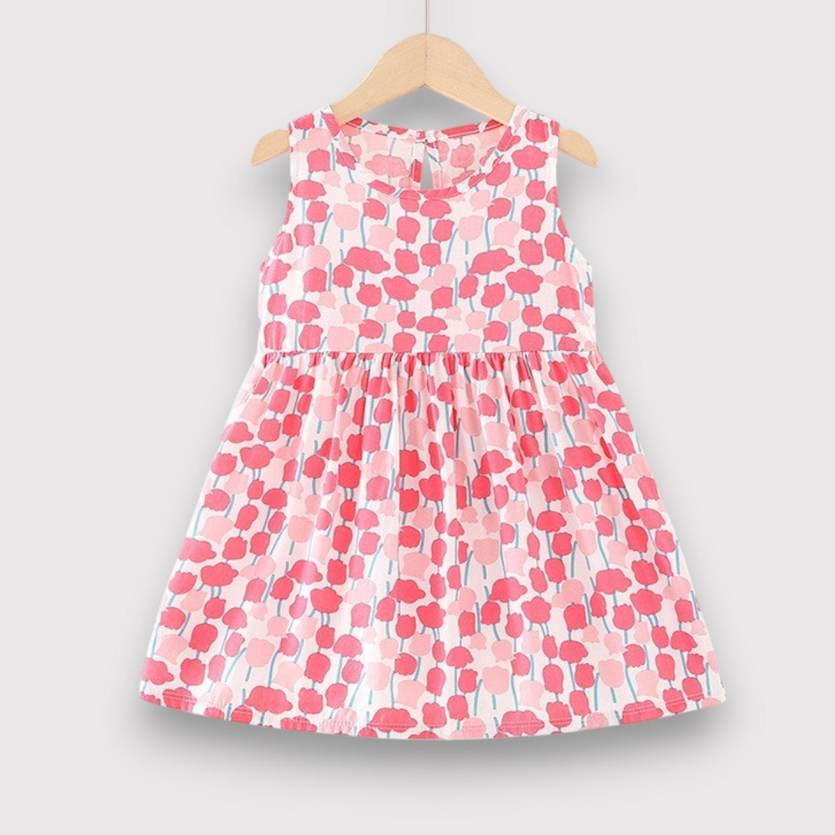 Girls Summer Dress-Pink Flowers