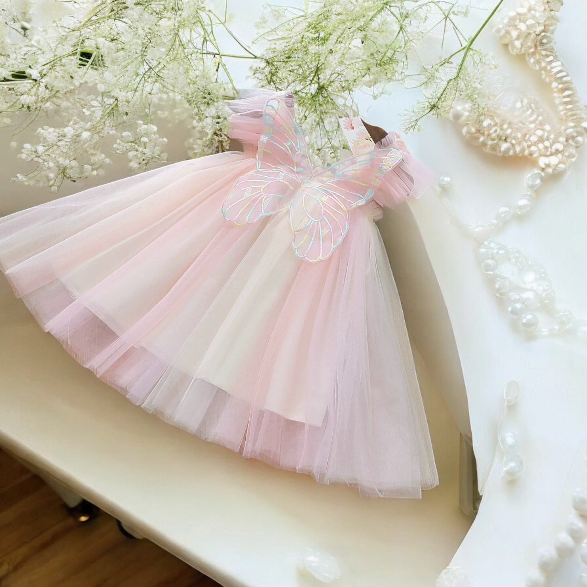 Girls princess dress-White butterfly