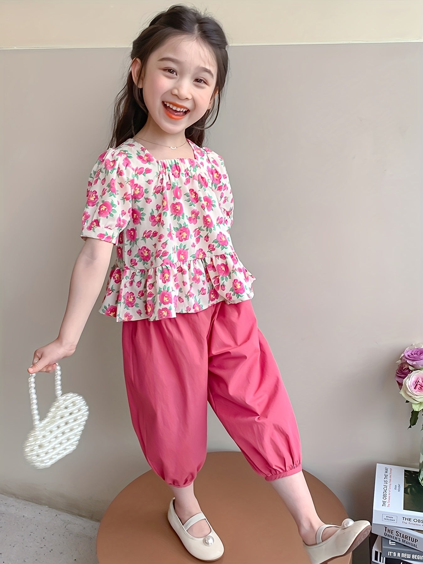Korean Girls summer set-Pink flowers