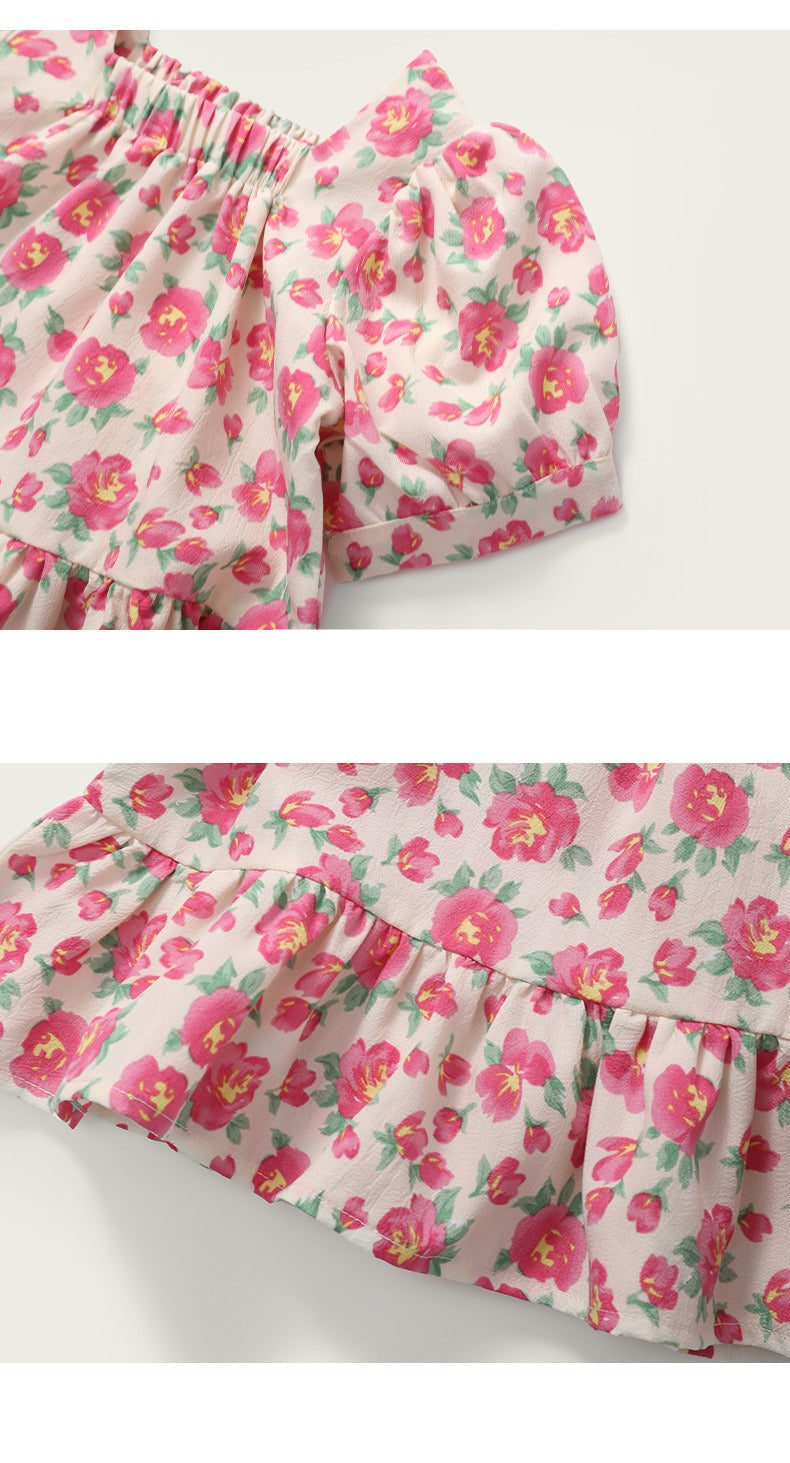 Korean Girls summer set-Pink flowers