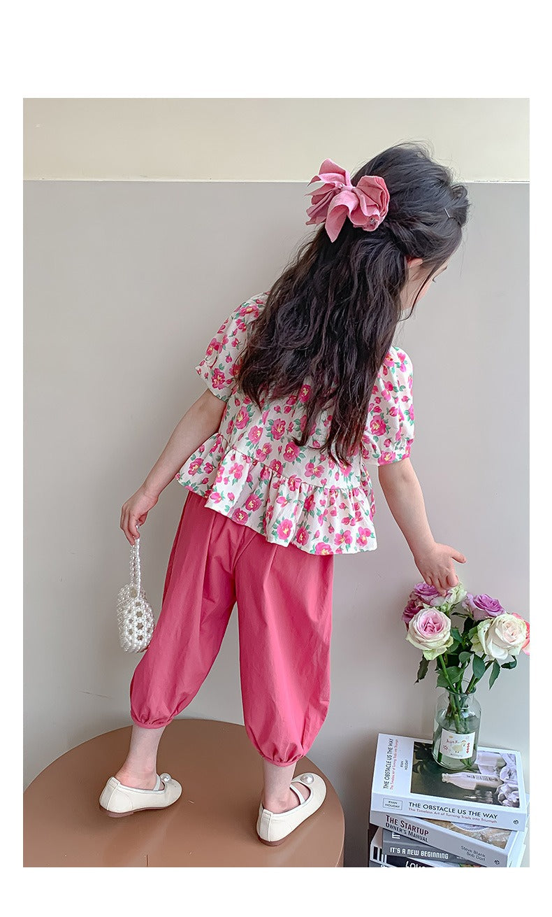 Korean Girls summer set-Pink flowers