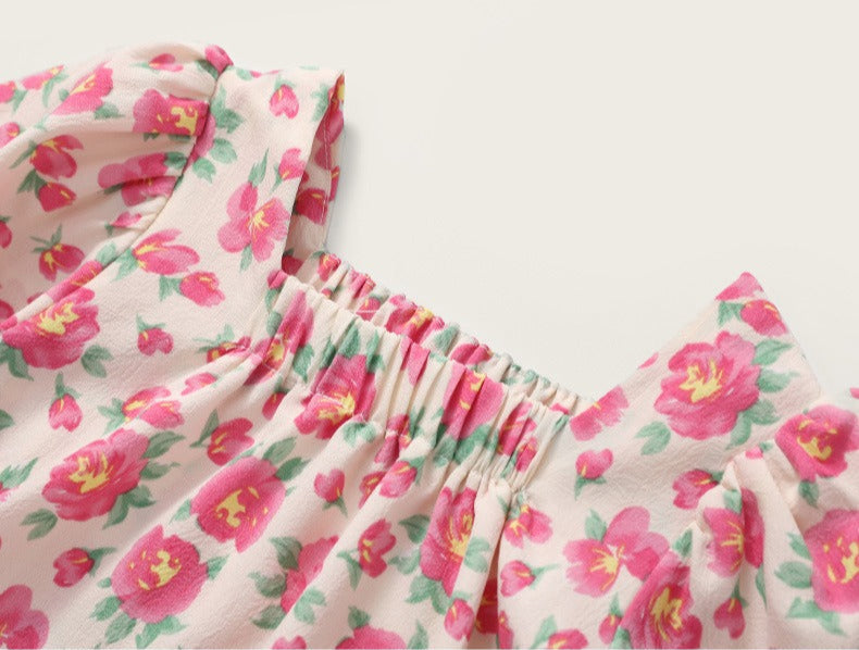 Korean Girls summer set-Pink flowers