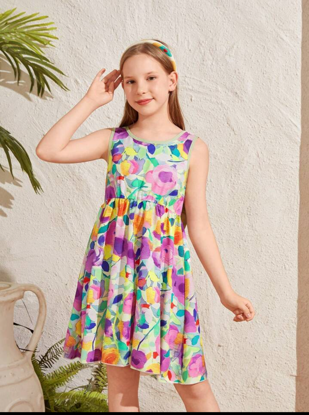 Girls summer dress- Green bow