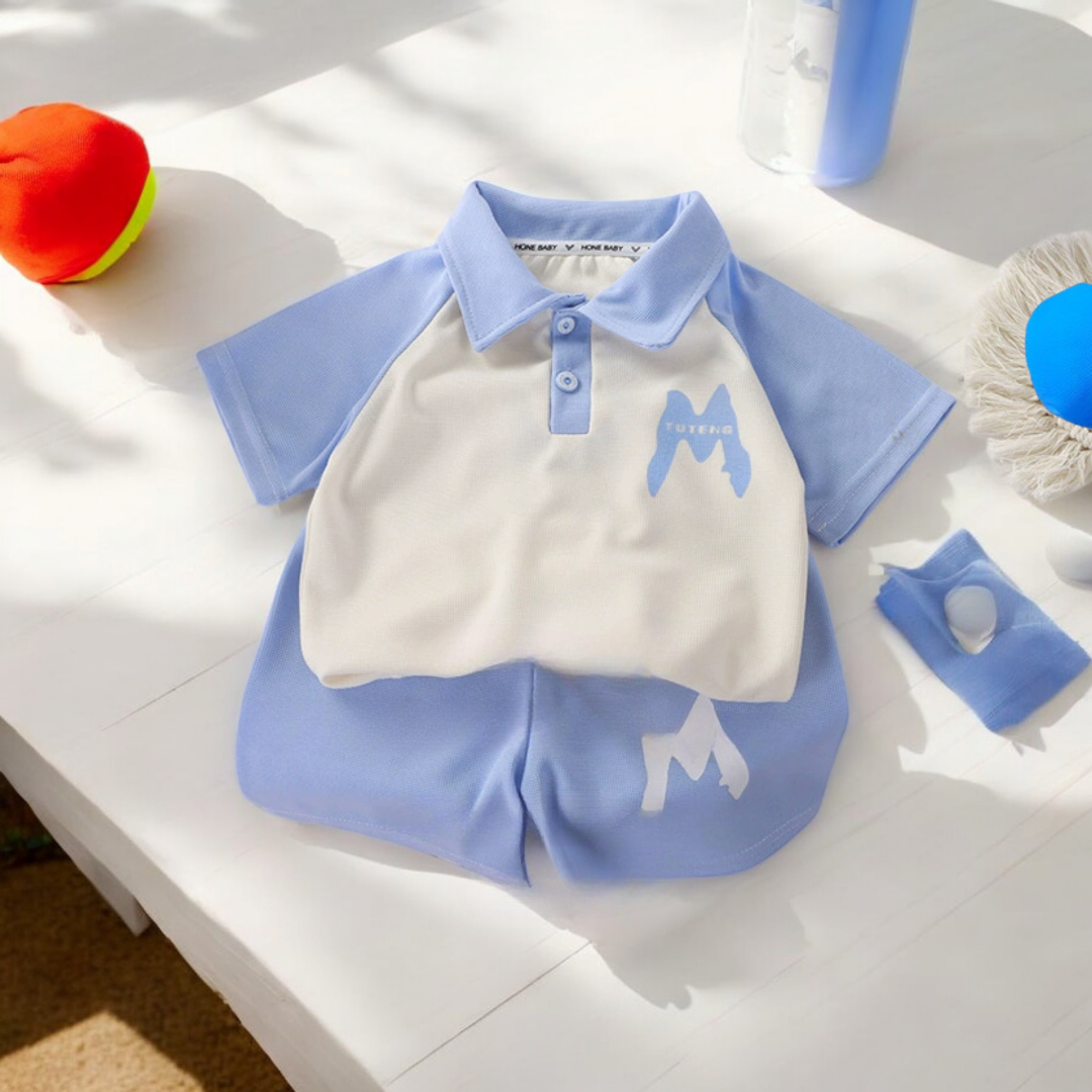 Summer T-shirt-Baby Blue Polo Set