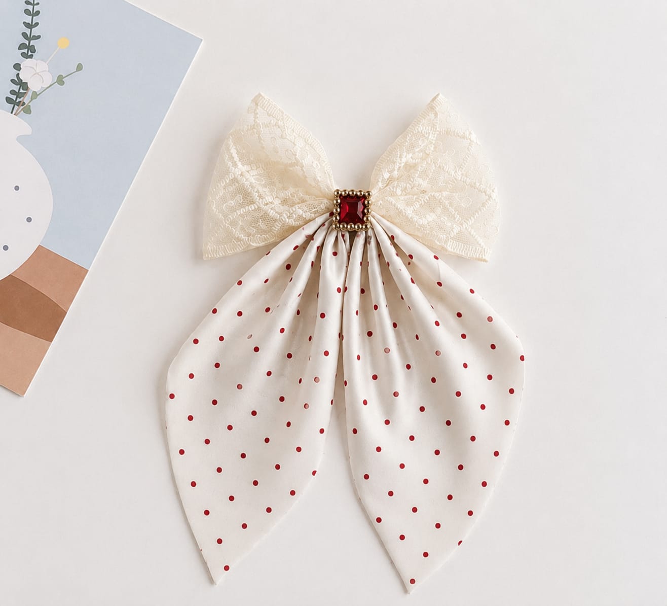 Korean Bow Clip-Polka Dots