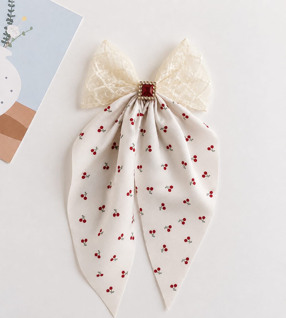 Korean Bow Clip-Cherry