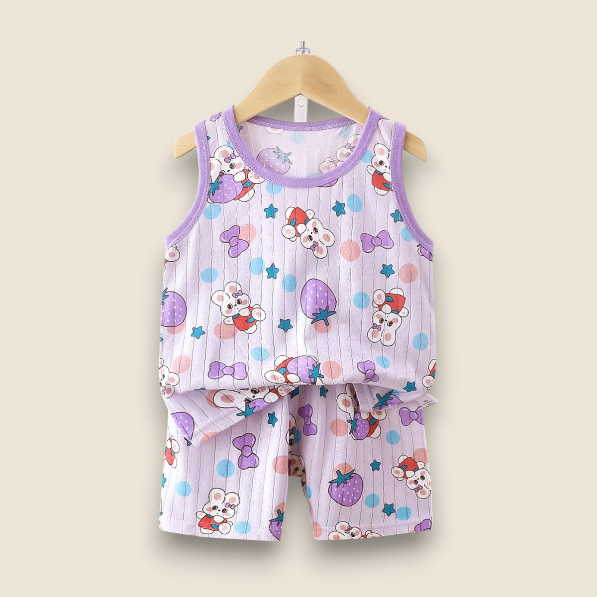 Cotton Summer Sando Set-Bows & Bunny