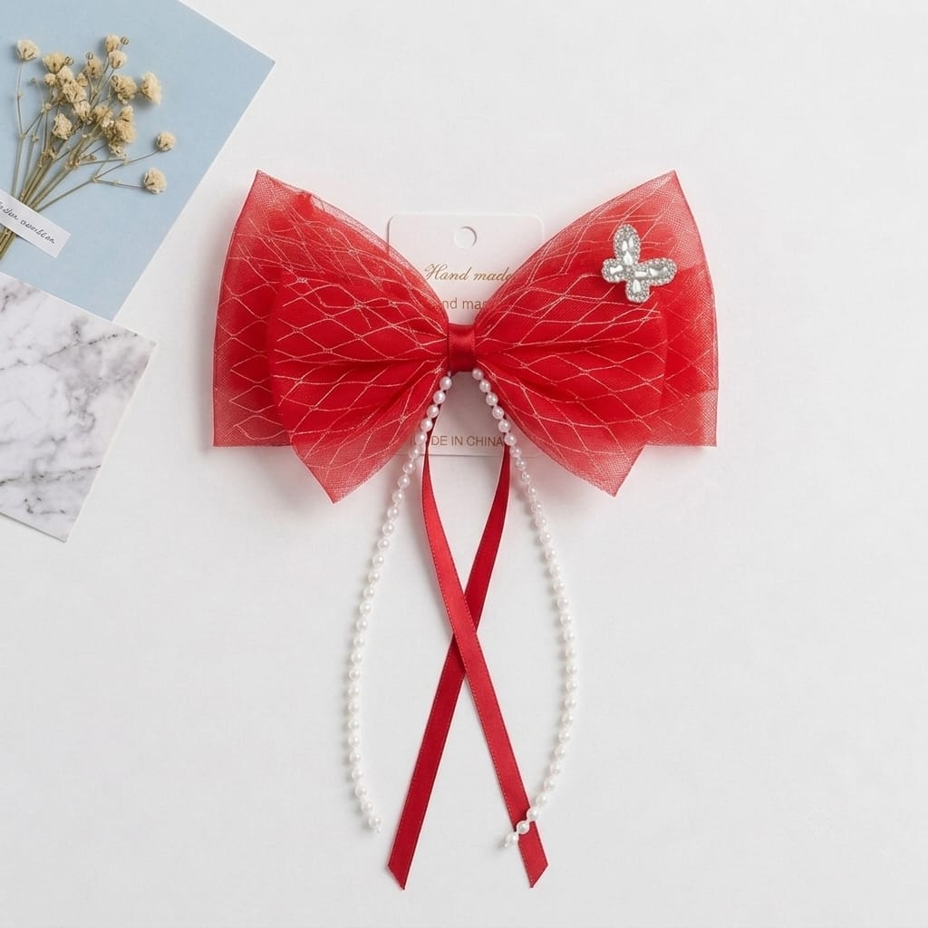 Embroidered Bow Clip-Large