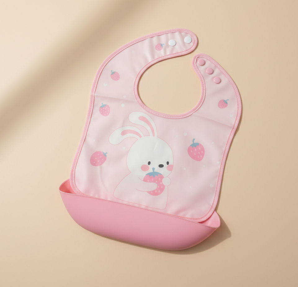 Baby Bib+Food catcher-Pink