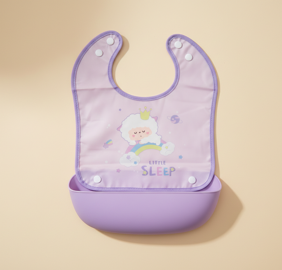 Baby Bib+Food Catcher-Purple
