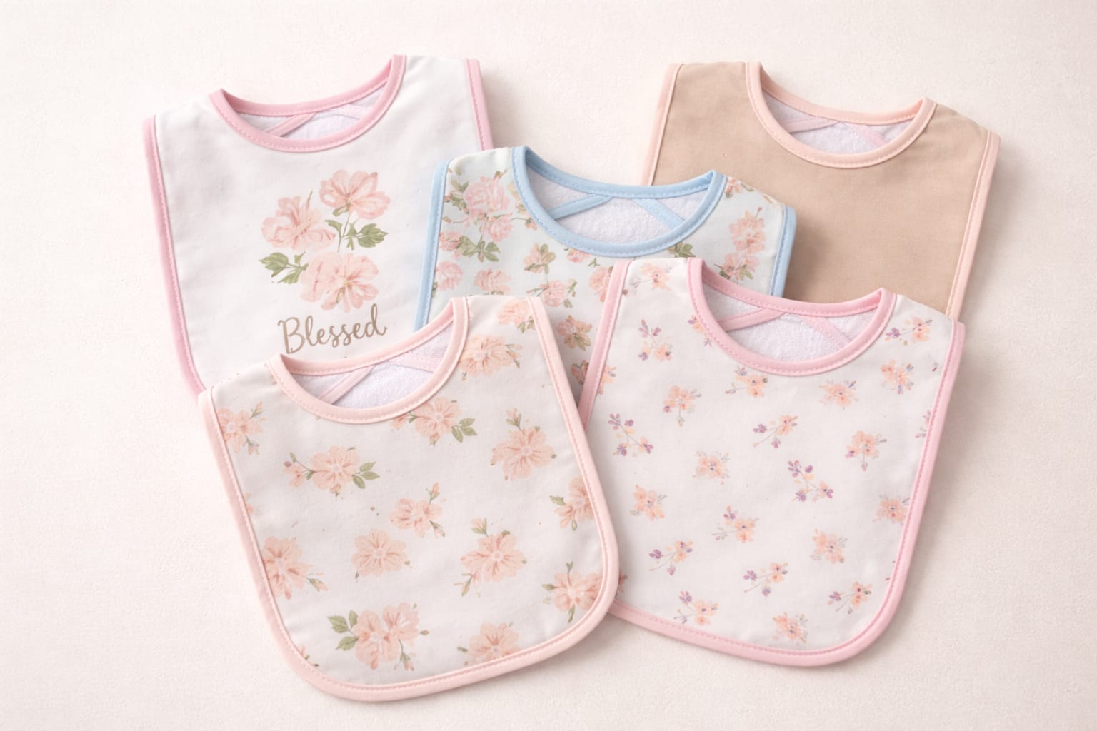 Baby bibs-Set of 5(Baby Pink)